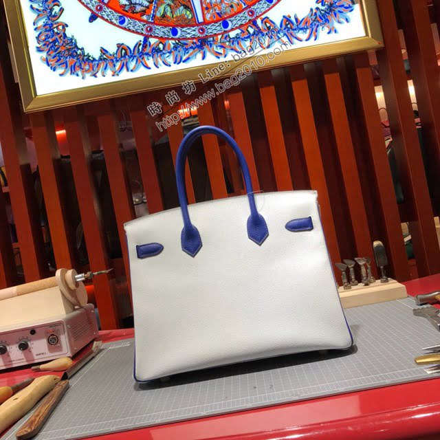 Hermes女包 愛馬仕經典款Birkin包 epsom皮手掌紋 Hermes鉑金拼色女士手提包  am2073